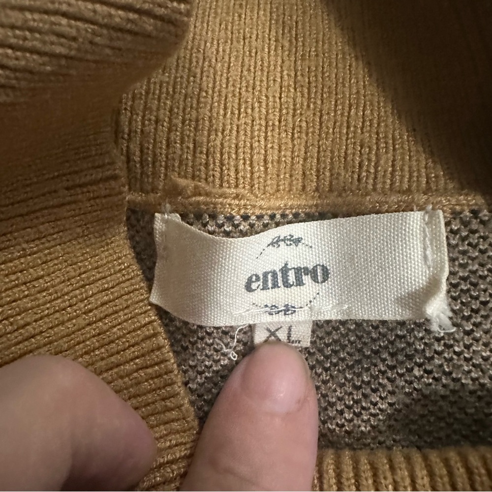 ENTRO Camel Brown/Tan Cheetah Print Mock Neck Relaxed Knit Sweater/Size: XL - Picture 7 of 10